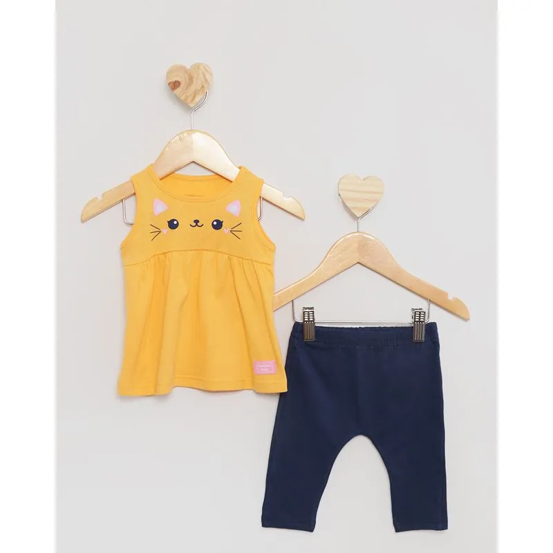 Conjunto Bebê Estampa Gatinho Kamylus Amarelo M