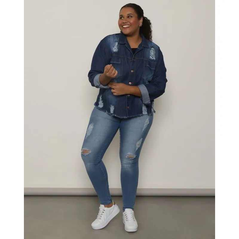 Calça Jeans Plus Feminina Skinny Azul 50