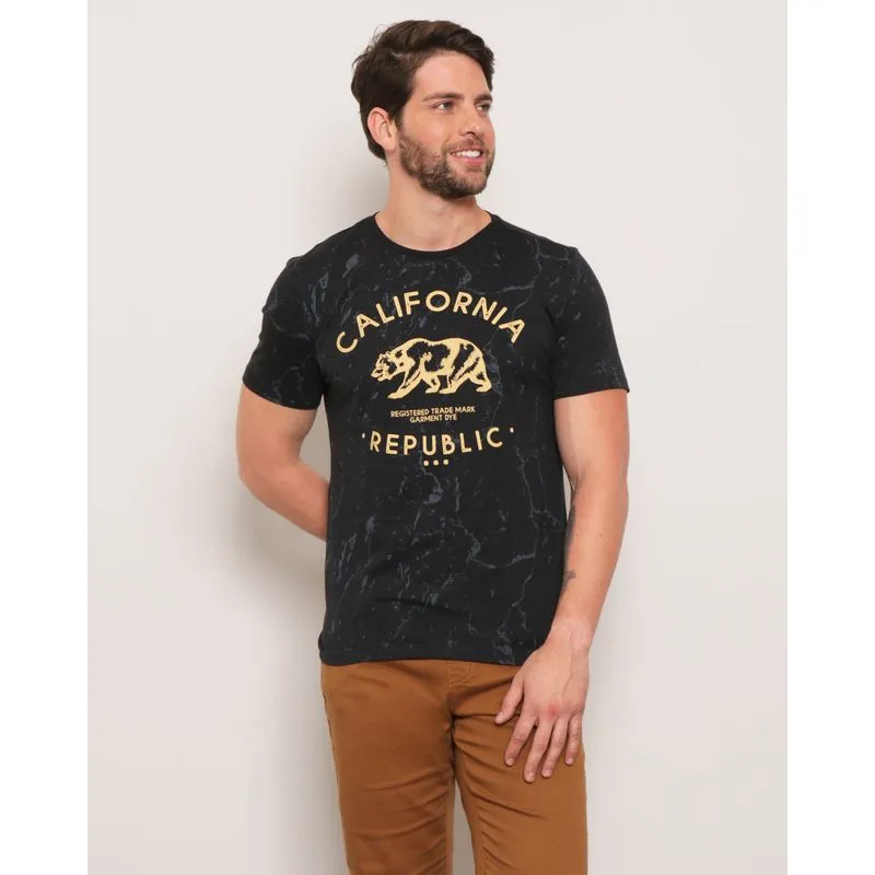 Camiseta Masculina Surf Manga Curta Com Estampa California Preta GG