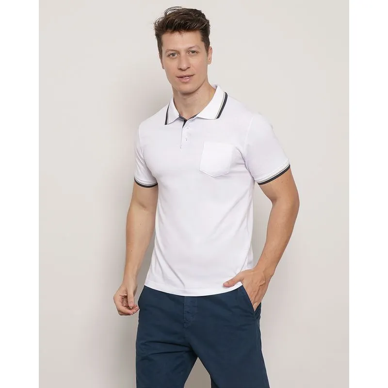 Polo Masculina Manga Curta Com Bolso Branca M