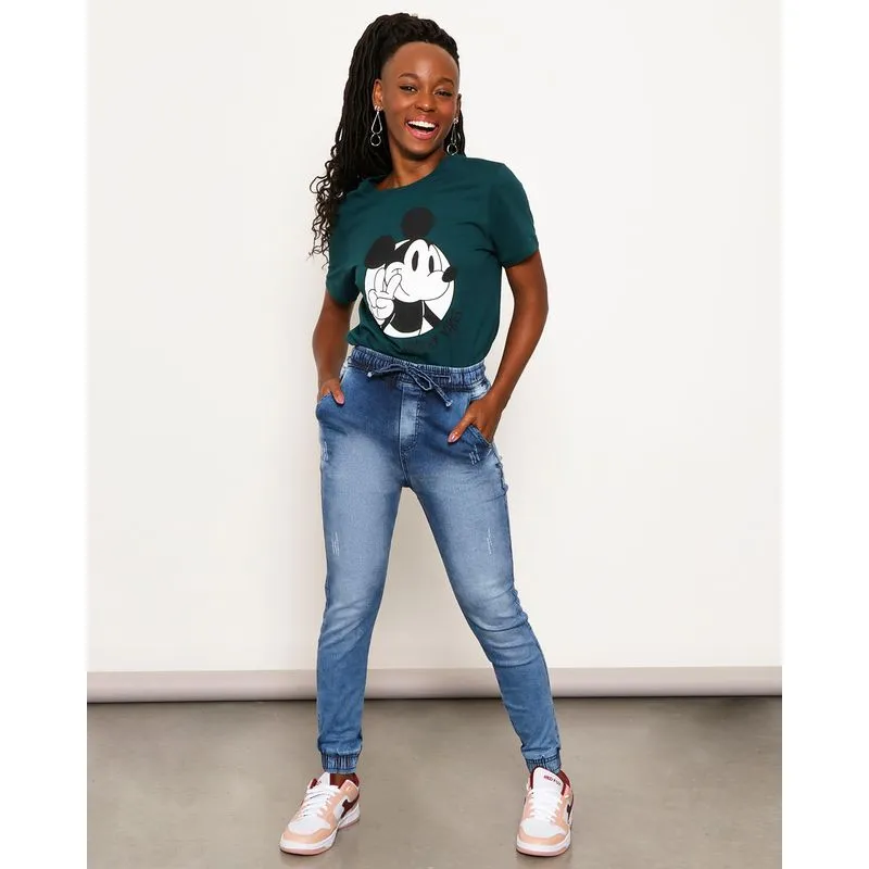 Calça Jeans Feminina Jogger Com Cordão Azul 38