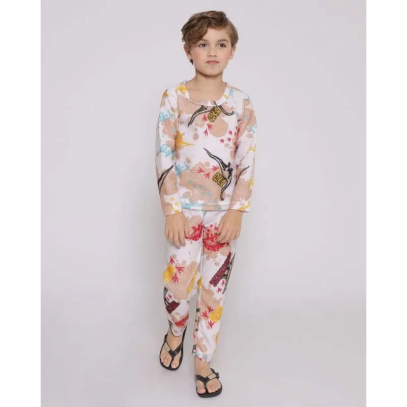 Pijama Infantil Soft Manga Longa Estampa Dinossauro Off White 8