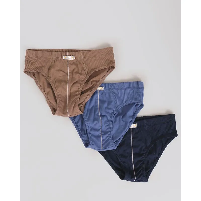 Kit 3 Cuecas Juvenil Slip Azul Marrom Marinho GG