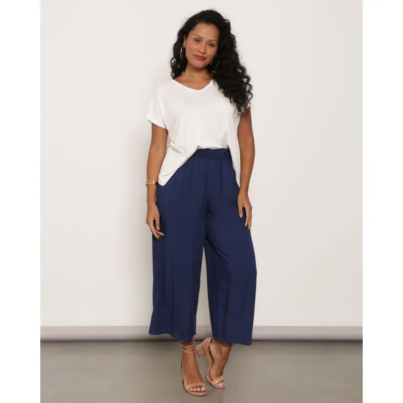 Calça Feminina Pantacourt Viscose Marinho P