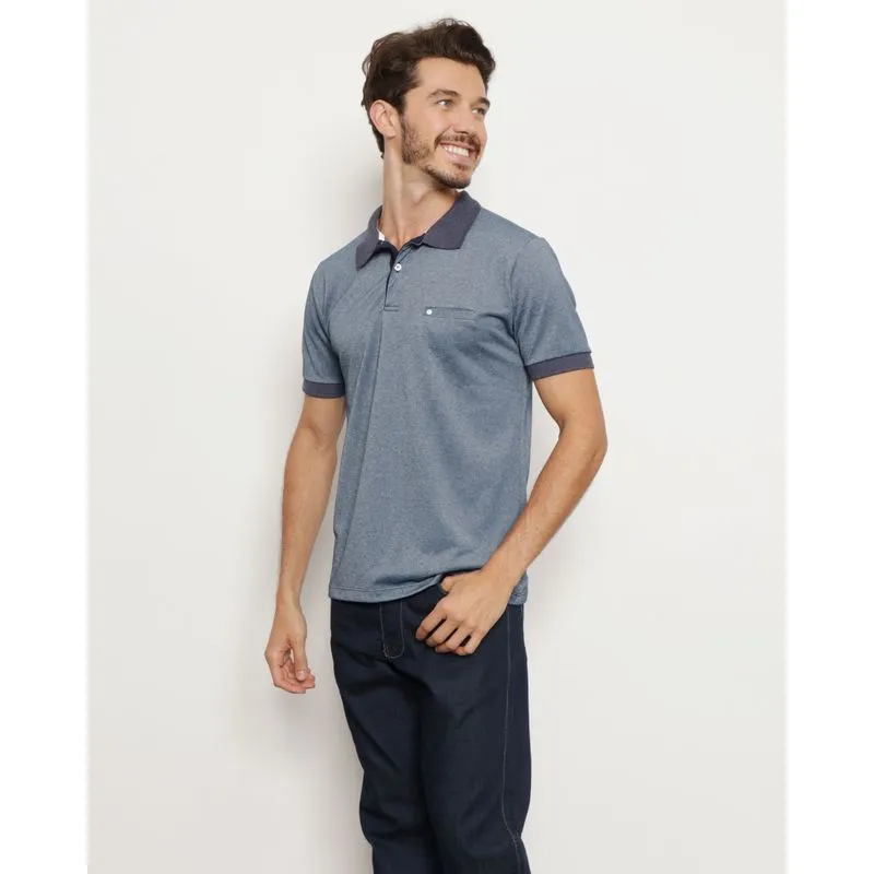 Polo Masculina Denim Manga Curta Lisa Marinho M