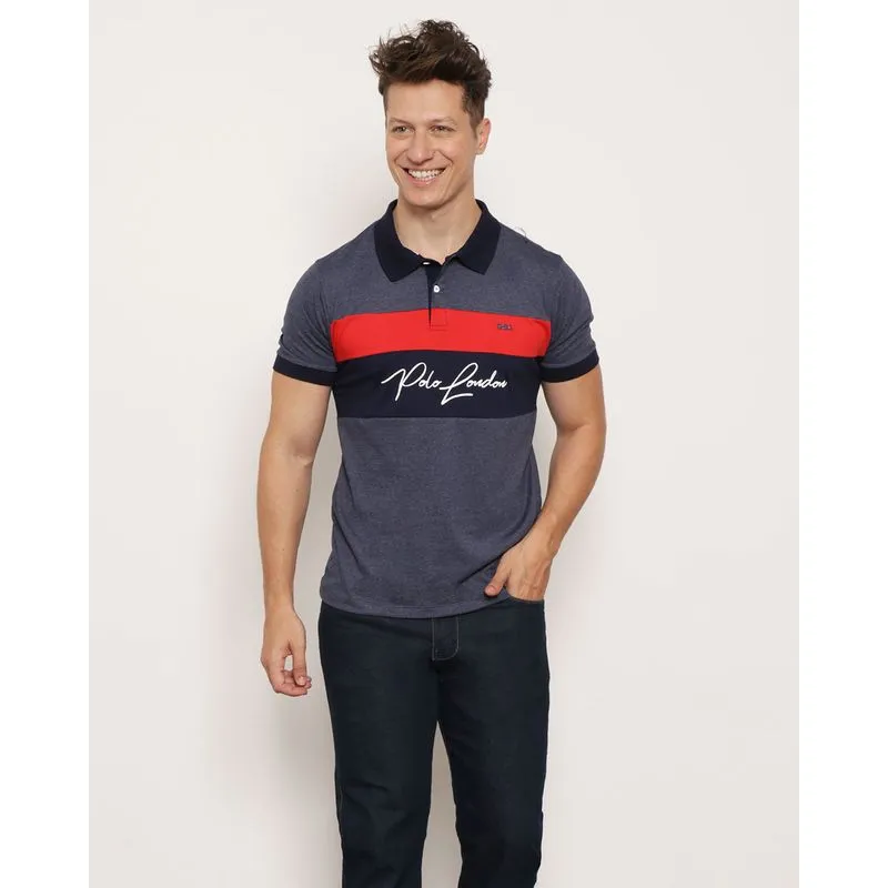 Polo Masculina Manga Curta Recorte Frontal Marinho GG