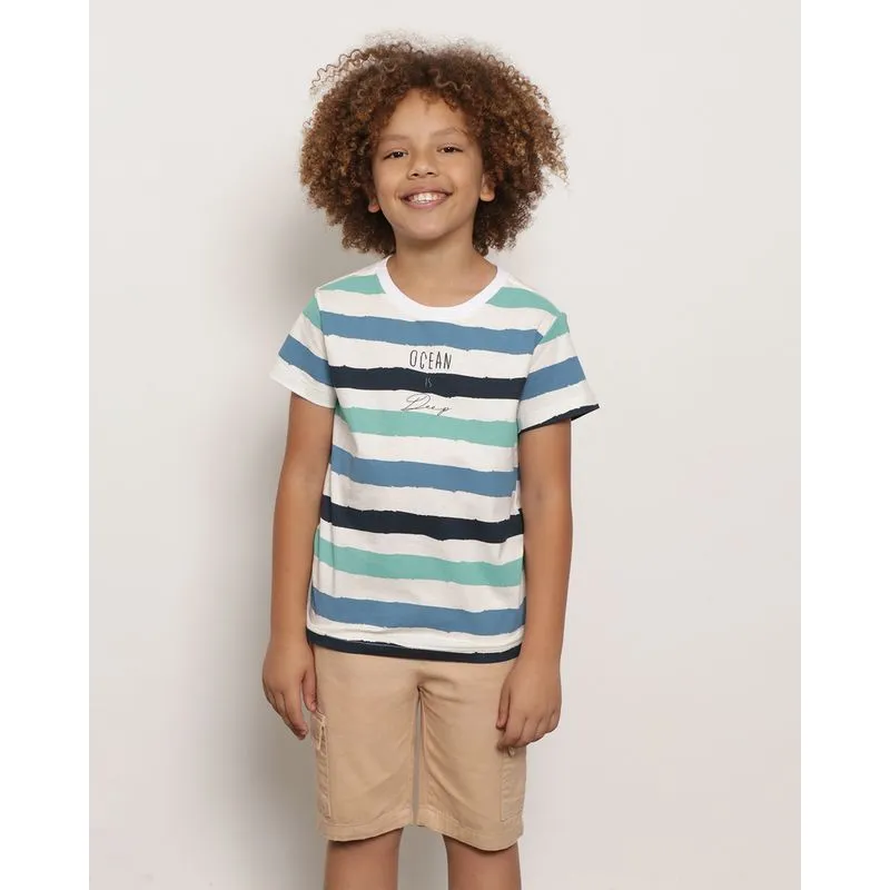Camiseta Infantil Manga Curta Recortes e Estampa Branca 8