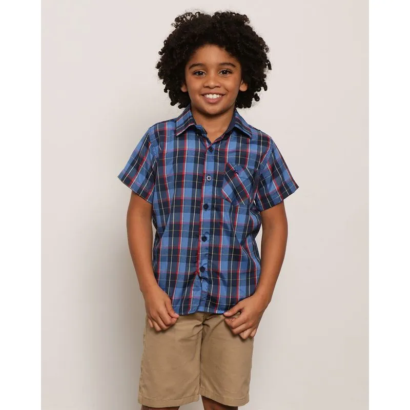Camisa Infantil Manga Curta Xadrez Azul 6
