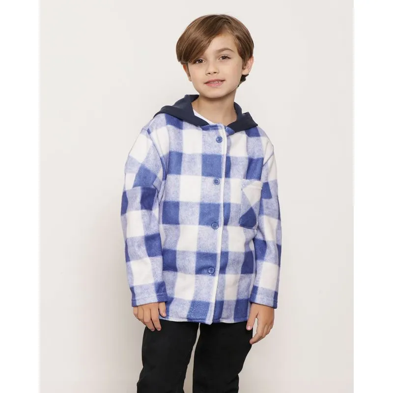 Camisa Infantil Soft Com Capuz Estampa Xadrez Azul 6