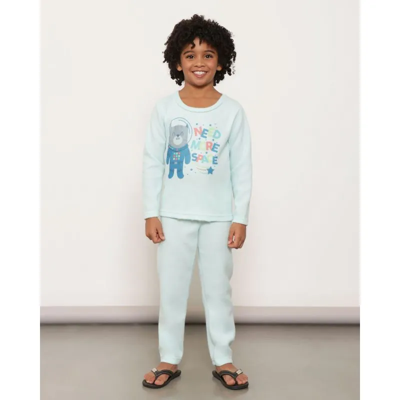 Pijama Infantil Longo Estampa Gatinho Espacial Verde 8