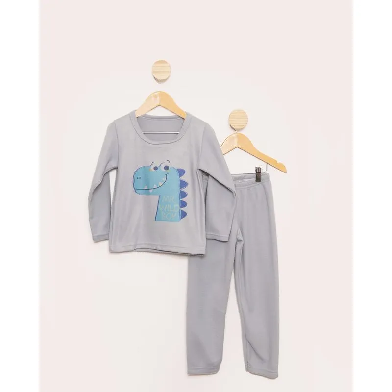 Pijama Infantil Soft Manga Longa Estampa Dinossauro Cinza 6
