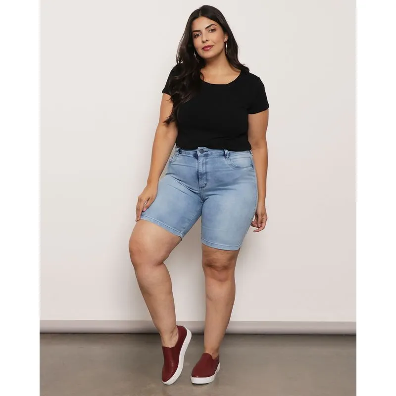 Bermuda Jeans Plus Size Feminina Azul 46