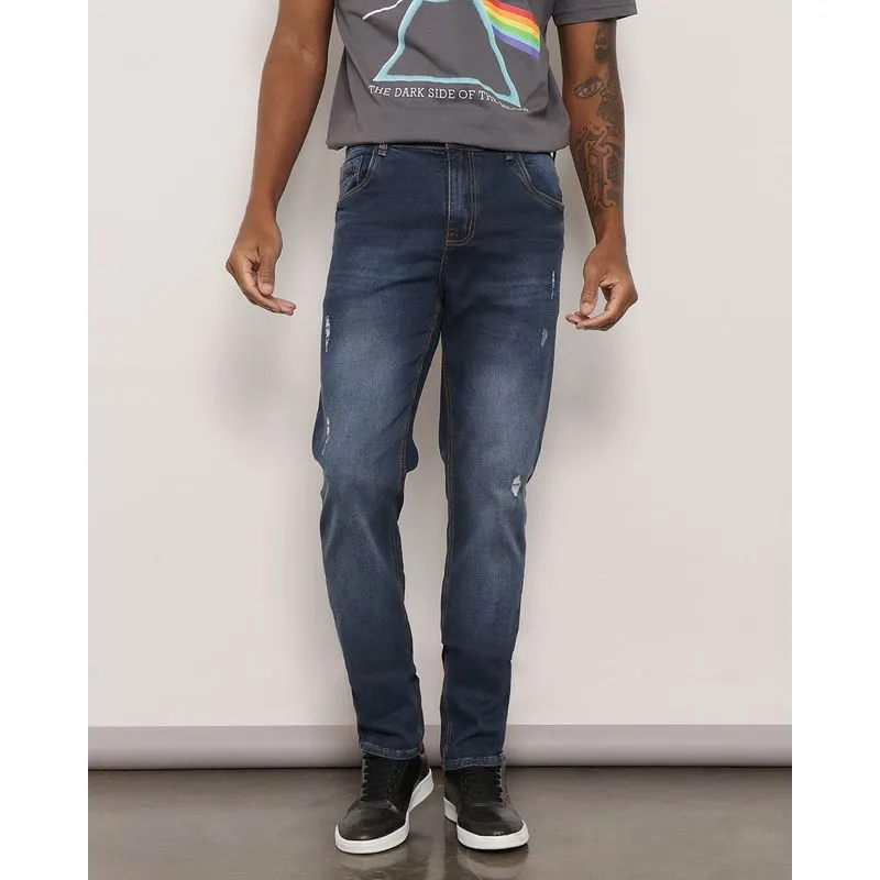 Calça Jeans Masculina Slim Destroyed Com Bolso Azul 48