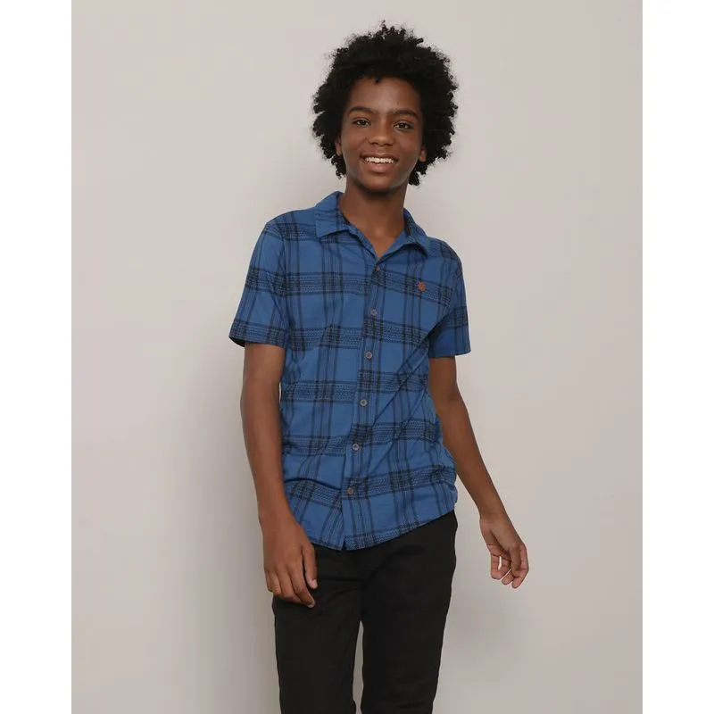 Camisa Juvenil Manga Curta Xadrez Azul 14