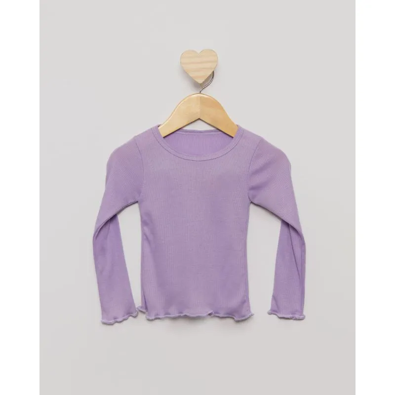 Blusa Bebê Manga Longa Canelada Barra Frufru Lilás 1