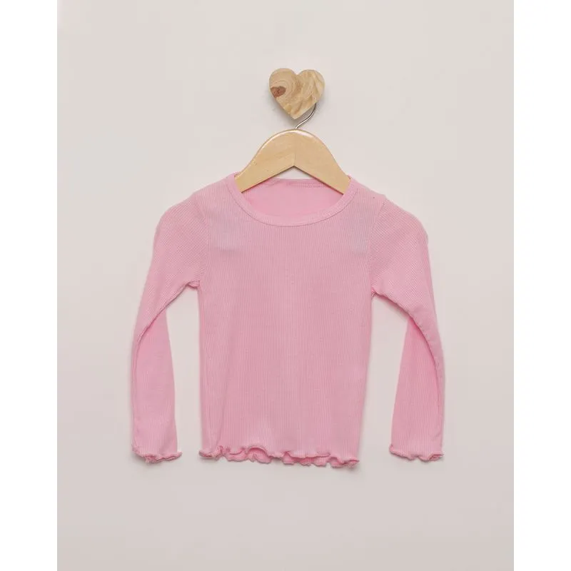 Blusa Bebê Manga Longa Canelada Rosa Claro 3