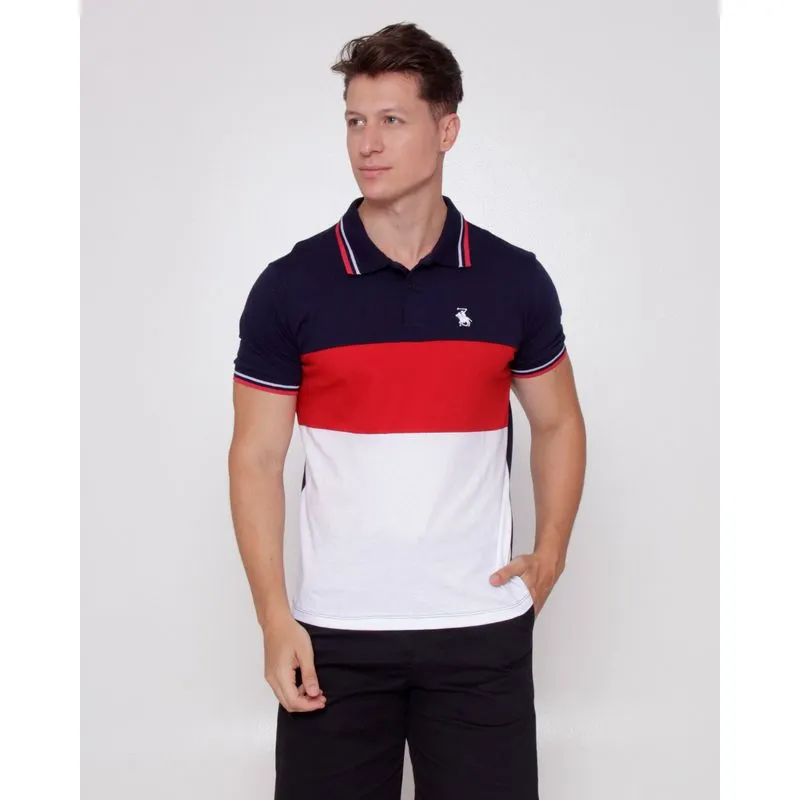 Camisa Polo Masculina Com Recorte Com Bordado Manga Curta Marinho M