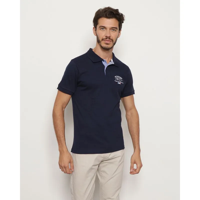 Polo Masculina Manga Curta Com Estampa Marinho G