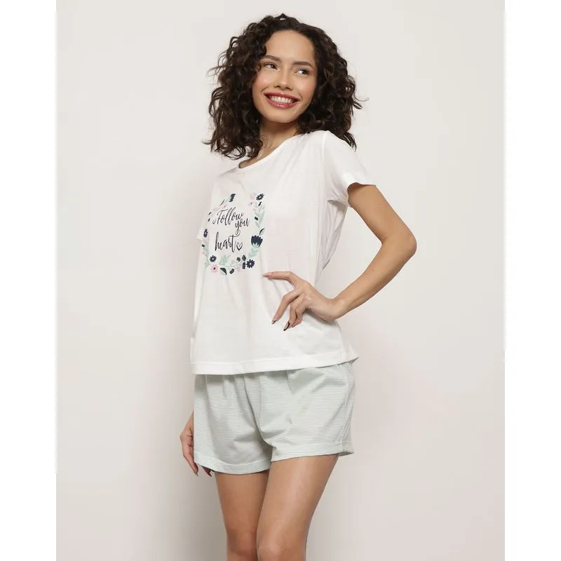 Pijama Feminina Manga Curta Estampa Verde GG