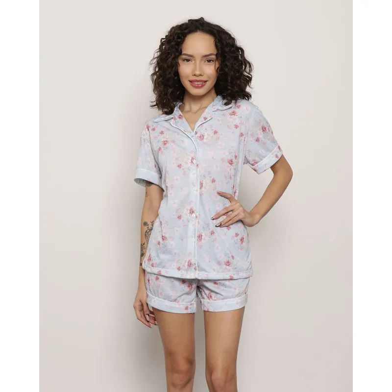 Pijama Feminino Curto Floral Azul GG