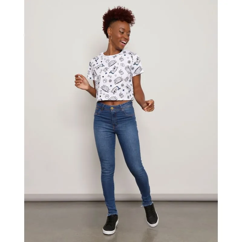 Calça Jeans Feminina Cigarrete Barra Desfiada Zíper Azul 38
