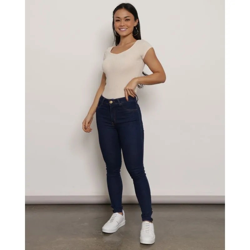 Calça Jeans Feminina Cigarrete Zíper na Barra Azul 42