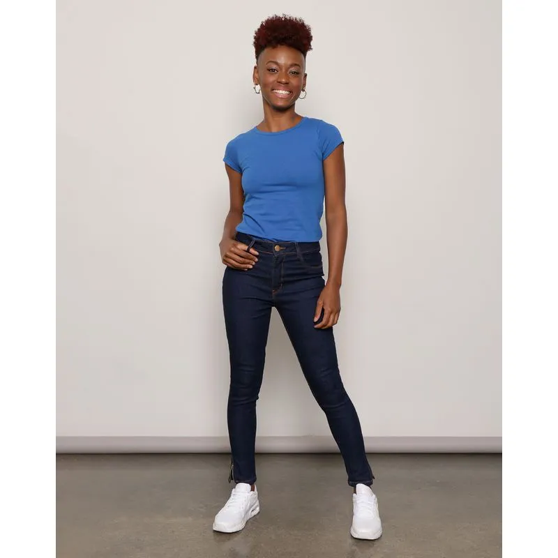Calça Jeans Feminina Cigarrete Zíper na Barra Azul 38