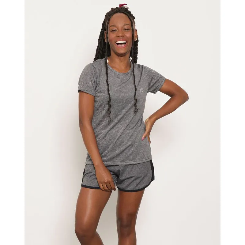 Blusa Feminina Fitness Fitter Lisa Manga Curta Cinza P