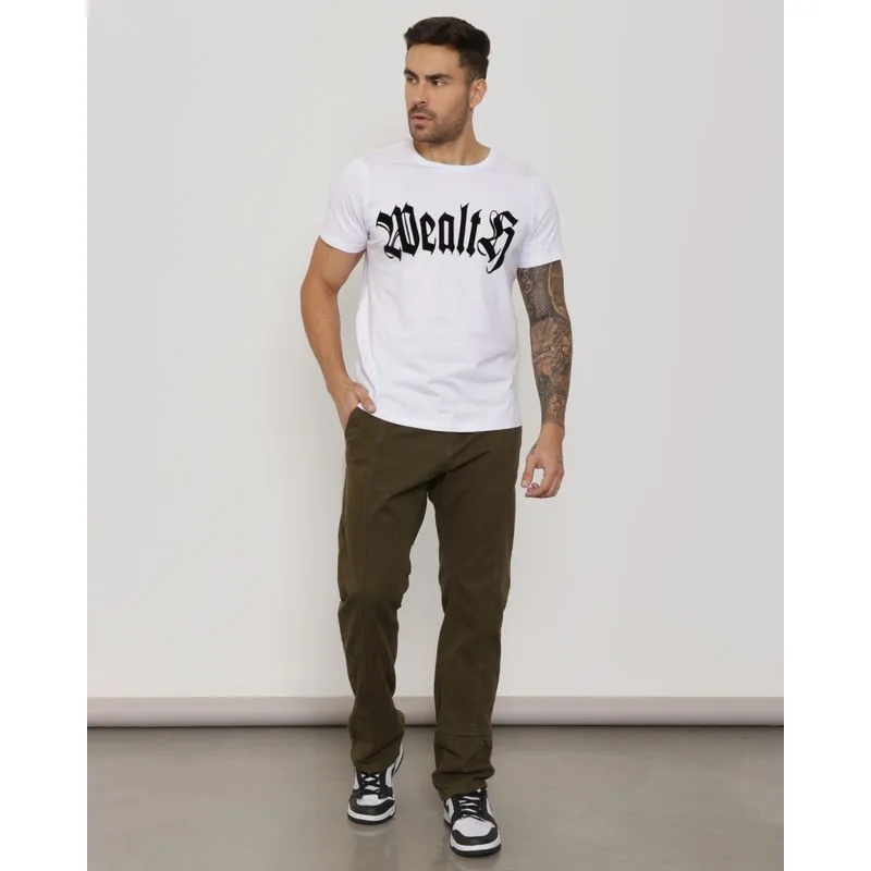 Calça Sarja Masculina Reta Com Recorte Verde Escuro 48