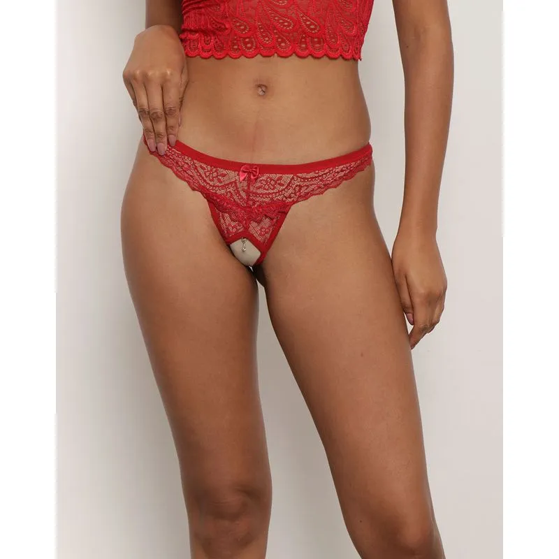 Calcinha Feminina String Fio Com Recorte Vazado Renda Vermelha G