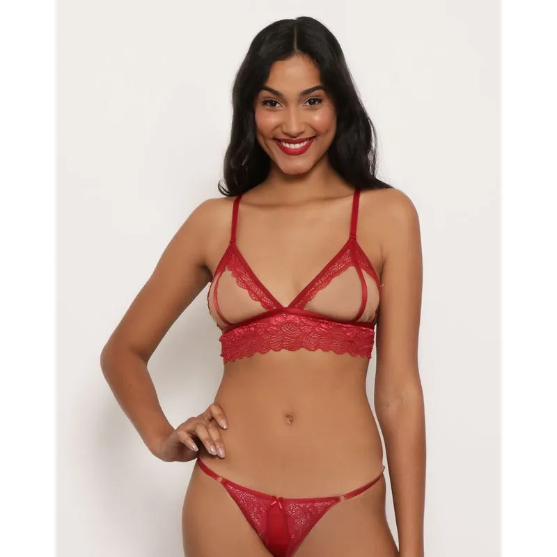 Sutiã Top Feminino Tule E Renda Sem Bojo Vermelho 40