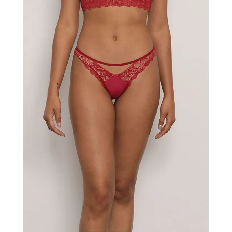 Calcinha Feminina Fio Tule E Renda Vermelho M