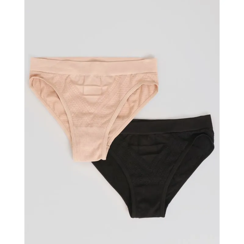 Kit 2 Calcinhas Feminina DelRio Biquini Texturizada Sem Costura Bege Preta G