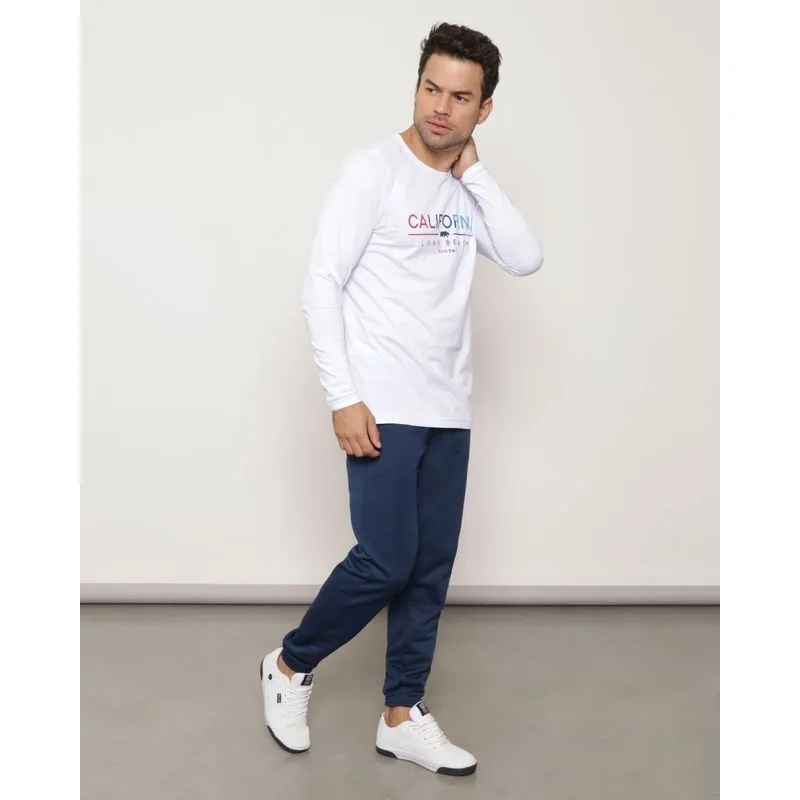 Calça Moletom Masculina Jogger Com Bolso Marinho M