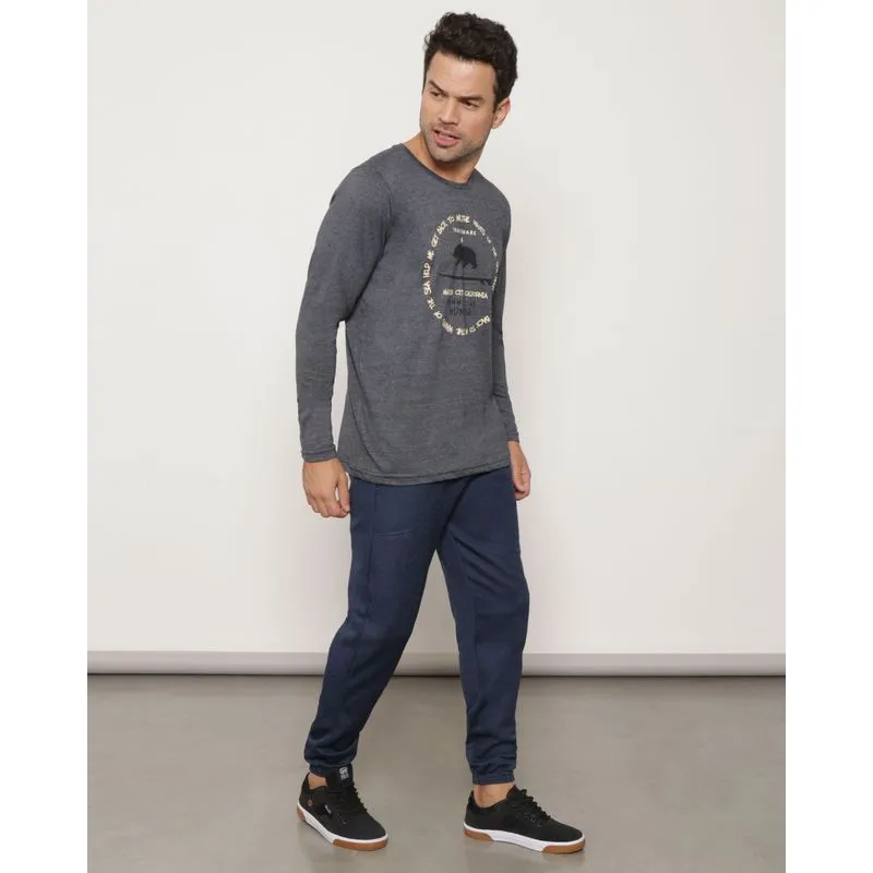Calça Moletom Masculina Jogger Com Bolso Mescla Azul G