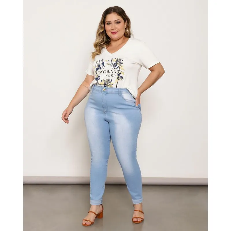 Calça Jeans Feminina Plus Size Vizzy Cicarrete Azul Claro 54