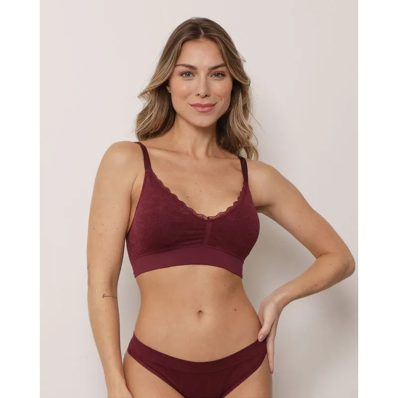 Sutiã Top Feminino Triangulo e Bojo Removível Zee Rucci Vinho P