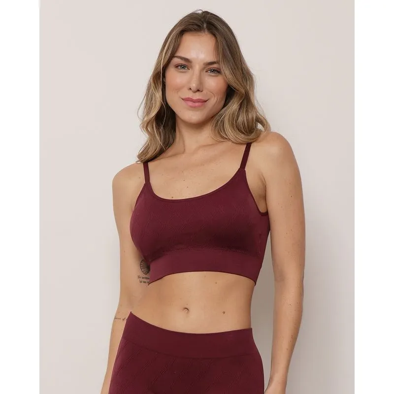Sutiã Top Feminino Zee Rucci Sem Costura Texturizado Vinho G