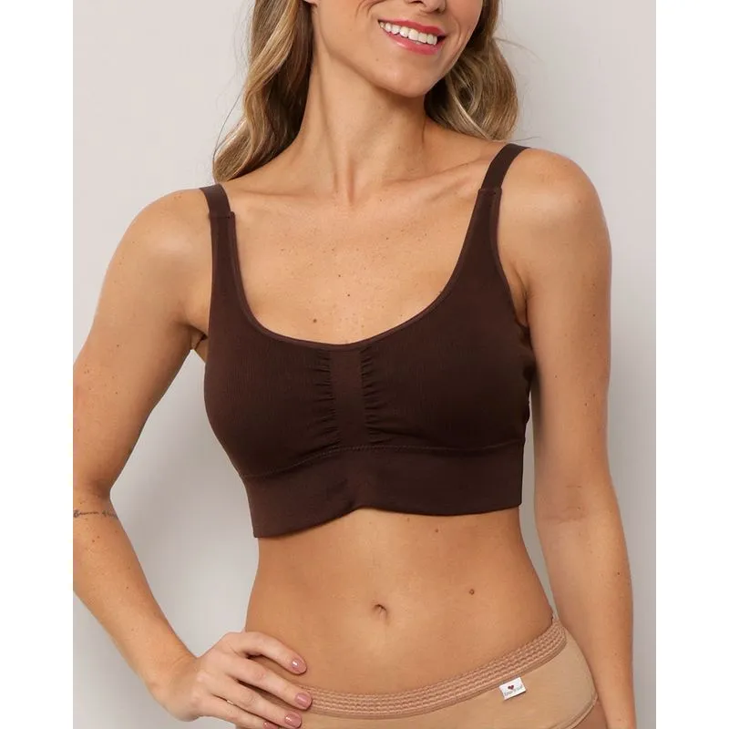 Sutiã Feminino Zee Rucci Com Bojo Removível Canelado Marrom 46