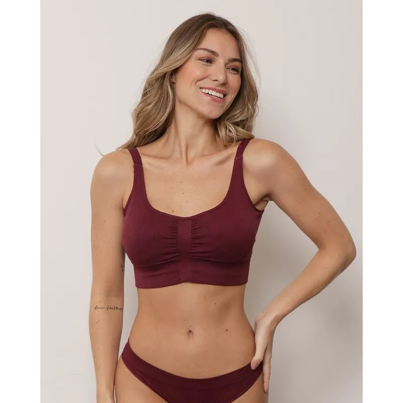Sutiã Feminino Zee Rucci Com Bojo Removível Canelado Vinho 42
