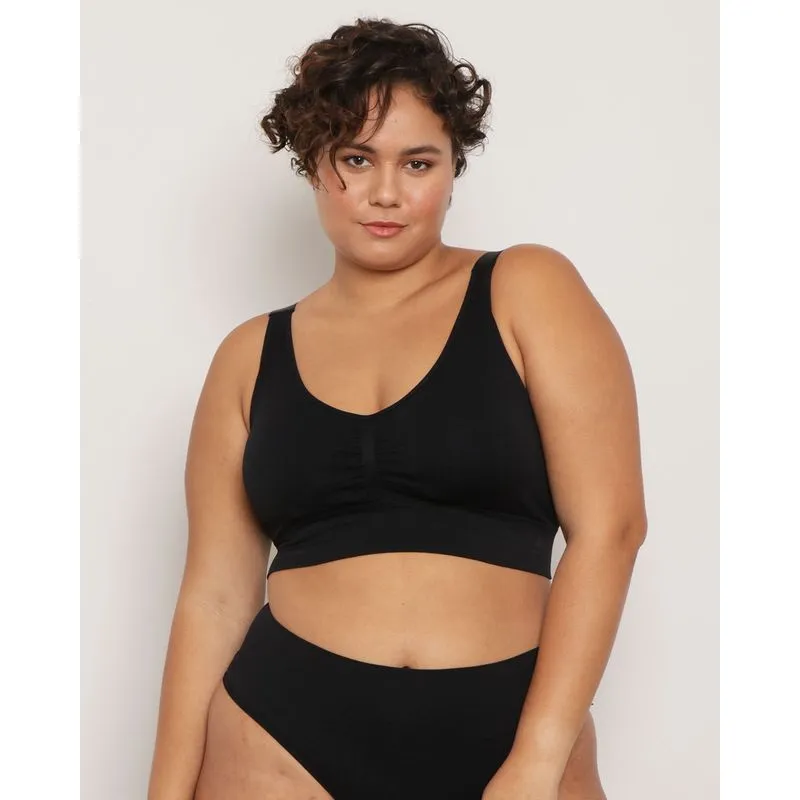 Sutiã Plus Size Feminino Top Zee Rucci Jacquard Preto G2