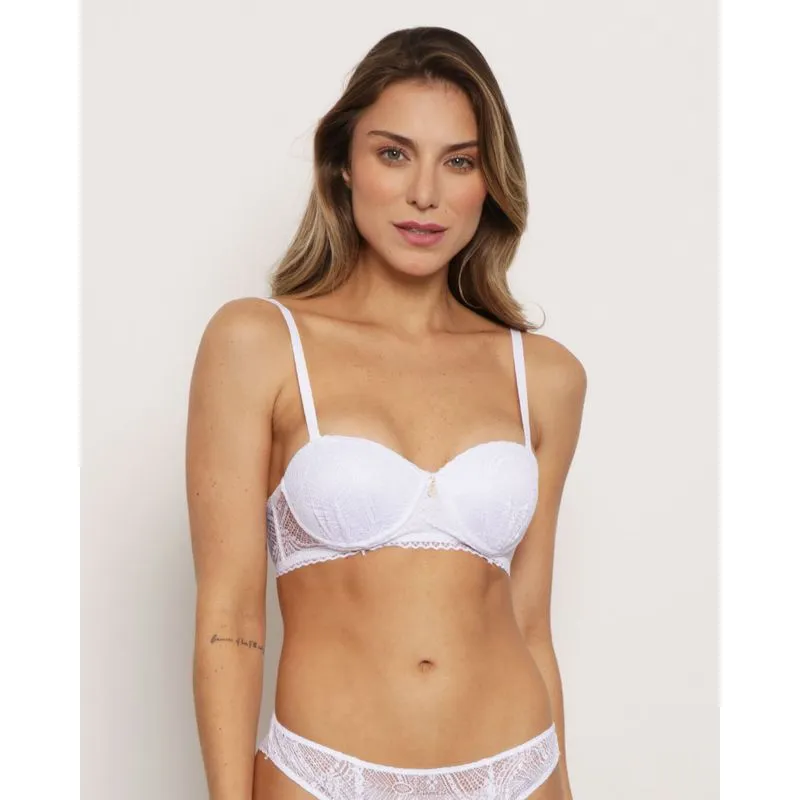 Sutiã Feminino Base com Bojo e Alças Removíveis Renda Branca 44