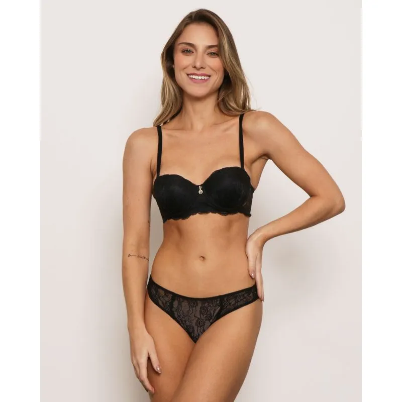 Sutiã Feminino Base com Bojo e Alças Removíveis Renda Preto 40