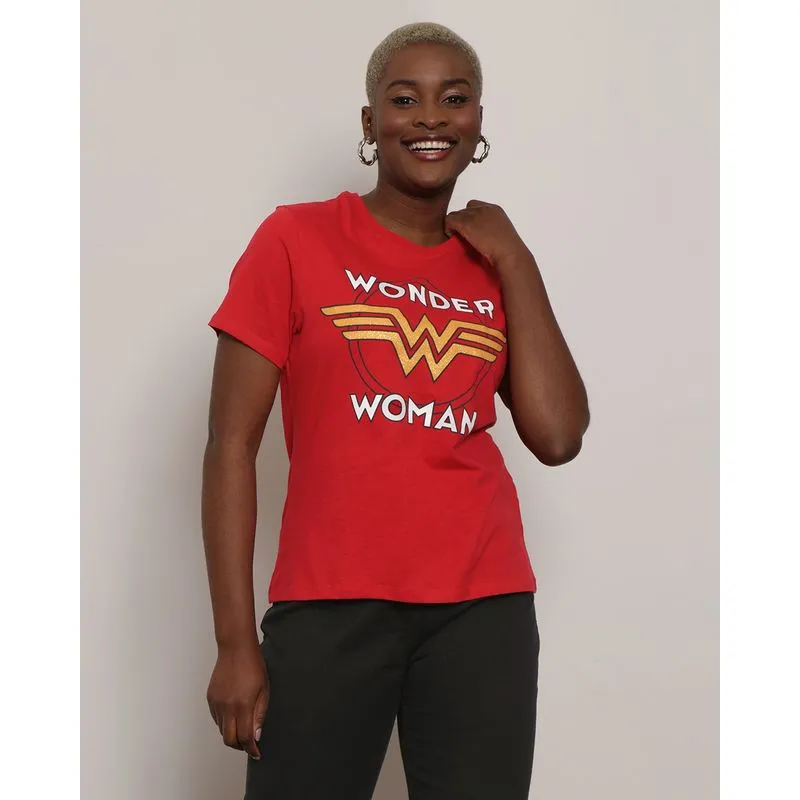 Camiseta Feminina Mulher Maravilha Liga da Justiça Vermelha M