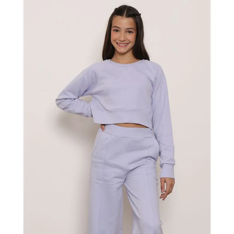 Blusa Moletom Juvenil Cropped Manga Longa Lilás 16