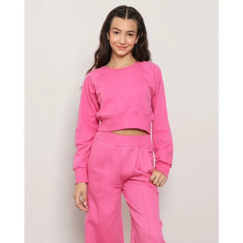 Blusa Moletom Juvenil Cropped Manga Longa Rosa 10