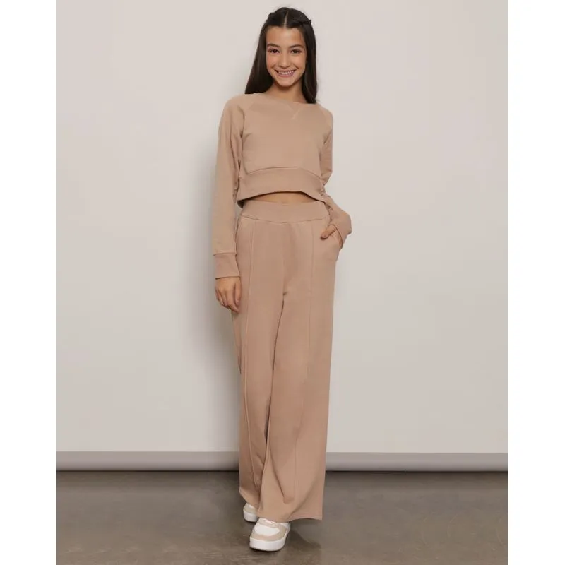 Calça Moletom Juvenil Wide Leg Bege 10
