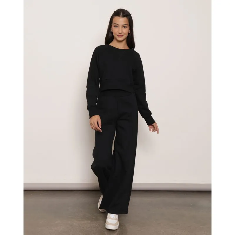 Calça Moletom Juvenil Wide Leg Preta 10