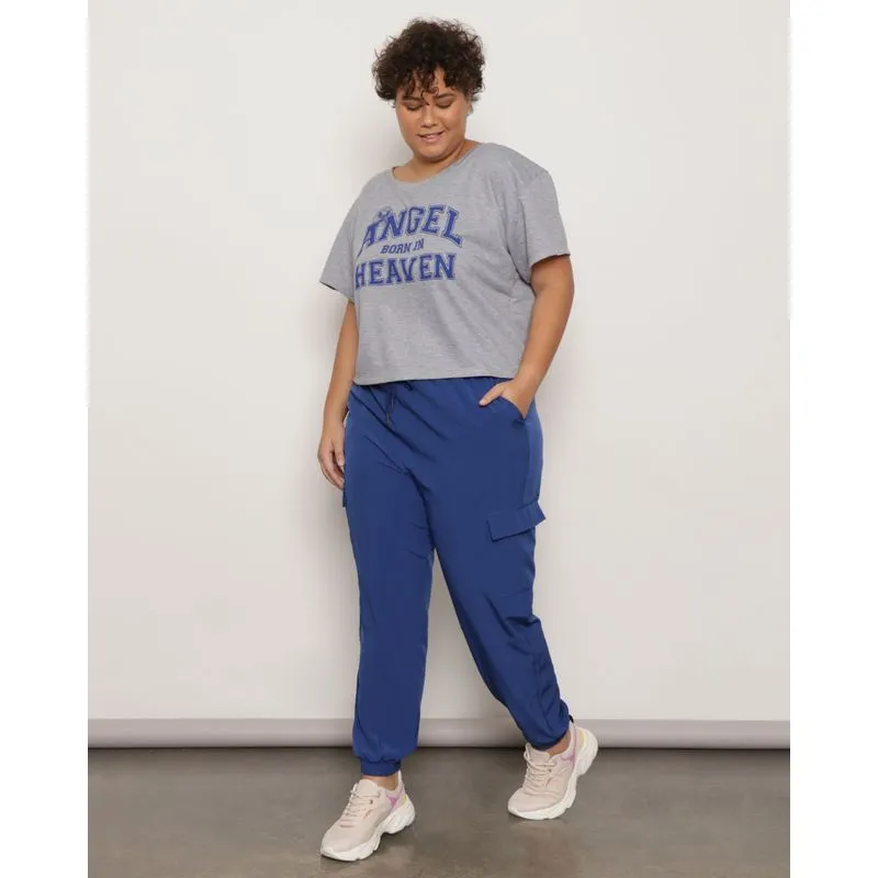 Calça Plus Size Feminina Berry & Co. Jogger Cargo Azul G2