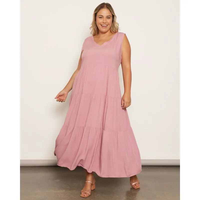 Vestido Plus Size Feminino Berry & Co. Longo Três Marias Rosa G2